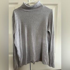 Gray Ribbed Turtleneck Sweater